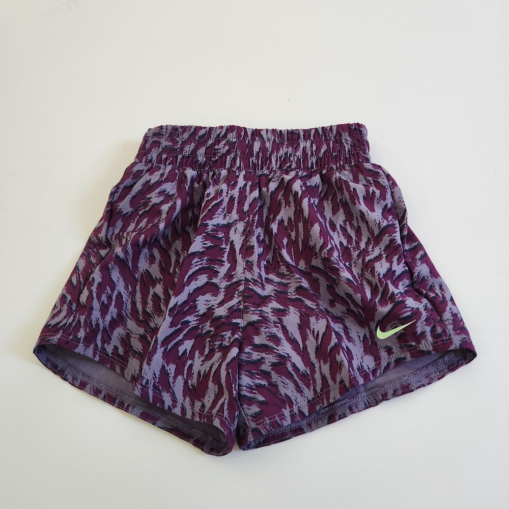 Nike One Kids XS Purple Grey Tiger Print Dri-FIT Training Shorts NWT
